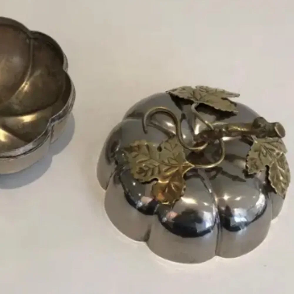 Vintage Heavy Pewter Brass Pumpkin Ice Bucket, French, Marked